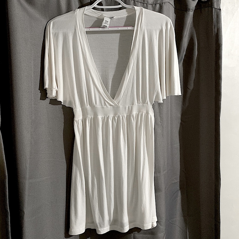 H&M White Kimono Deep V Plunge Top Shirt Dress XS